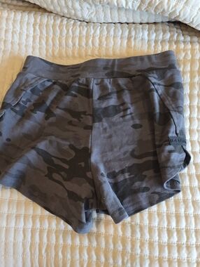 Women’s Gray Camo Athletic Shorts with Side Pockets